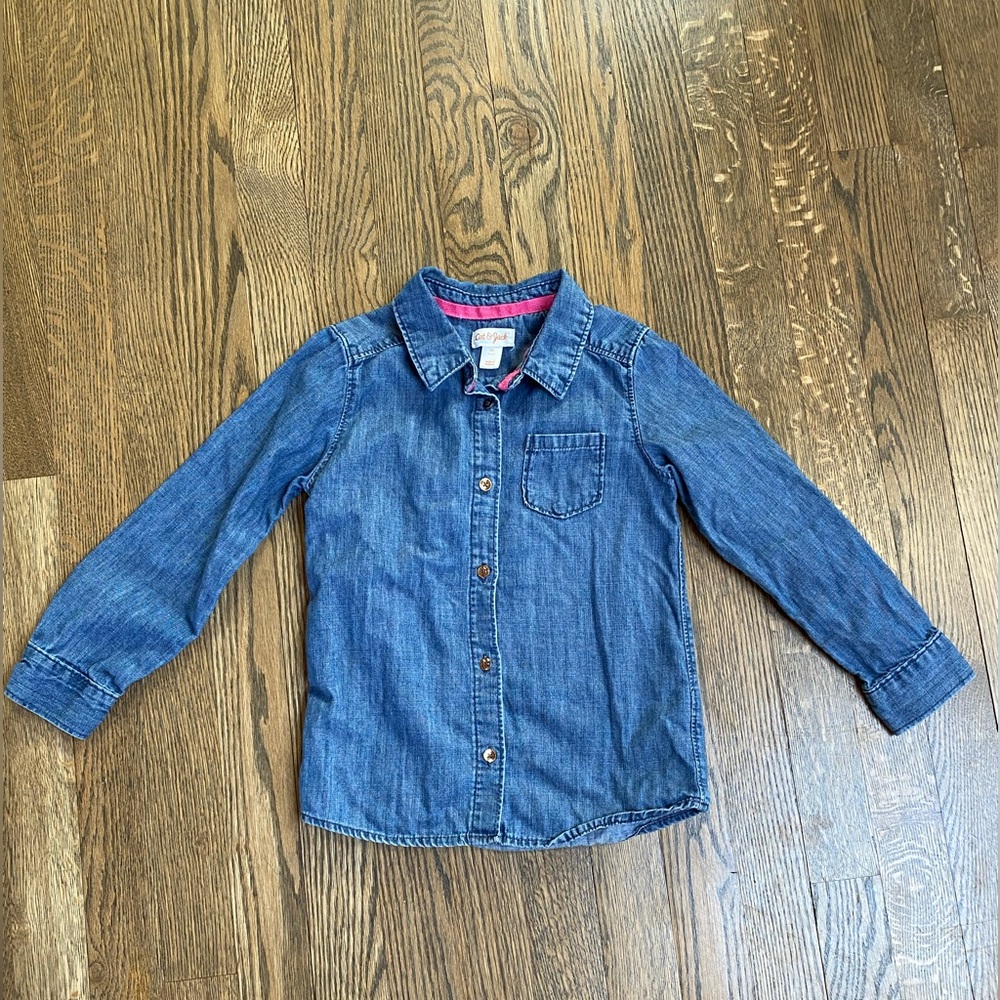 Cat and Jack Girls Denim Button-Up Shirt - Blue size 5T